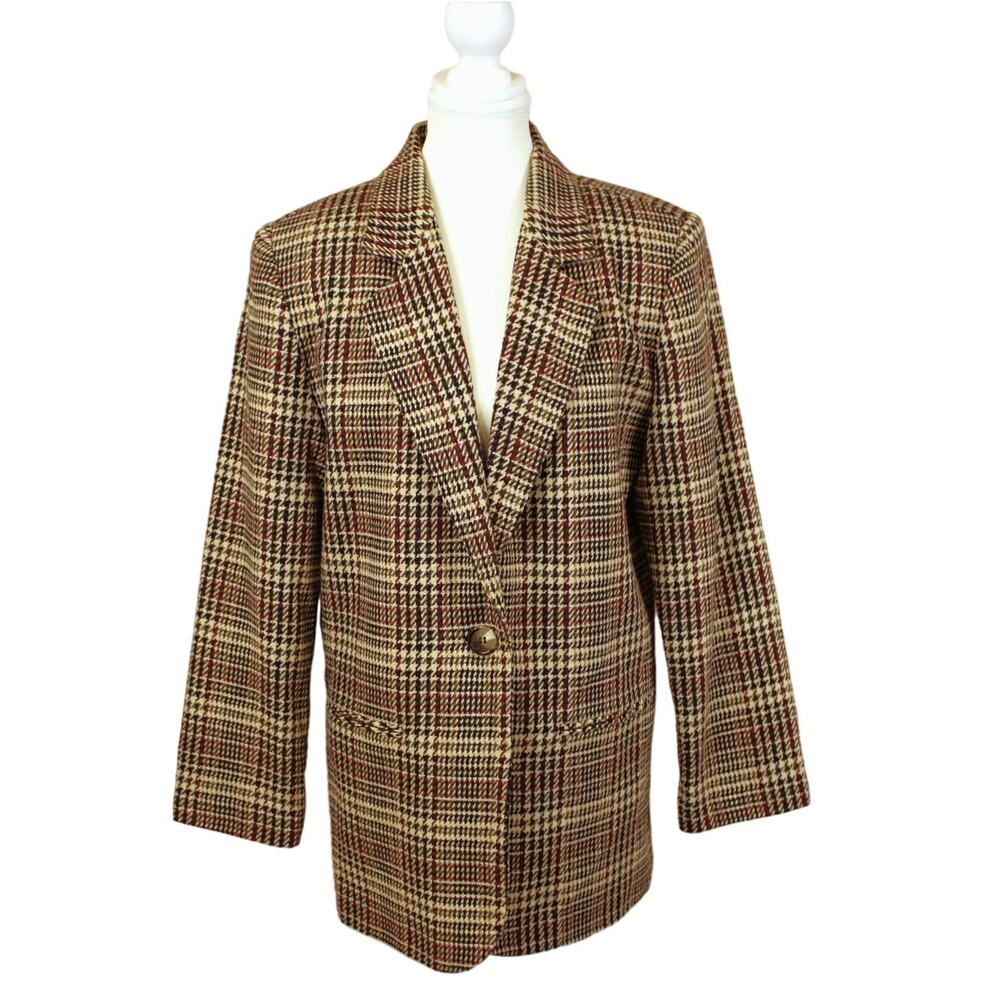 VTG Sag Harbor Womens Cream, Black & Red Tweed Blazer sz 10